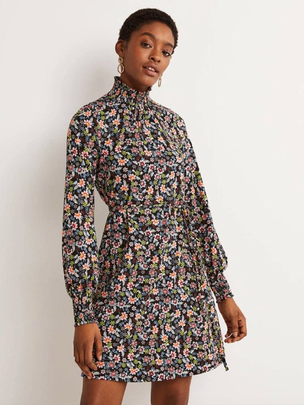 Boden Smocked Neck Floral Shift Dress – Good Condition – Size L